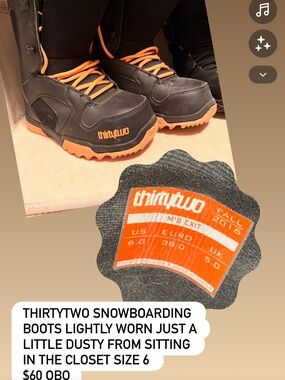 ThirtyTwo boys Black and Orange Snowboard Boots - Size US 6